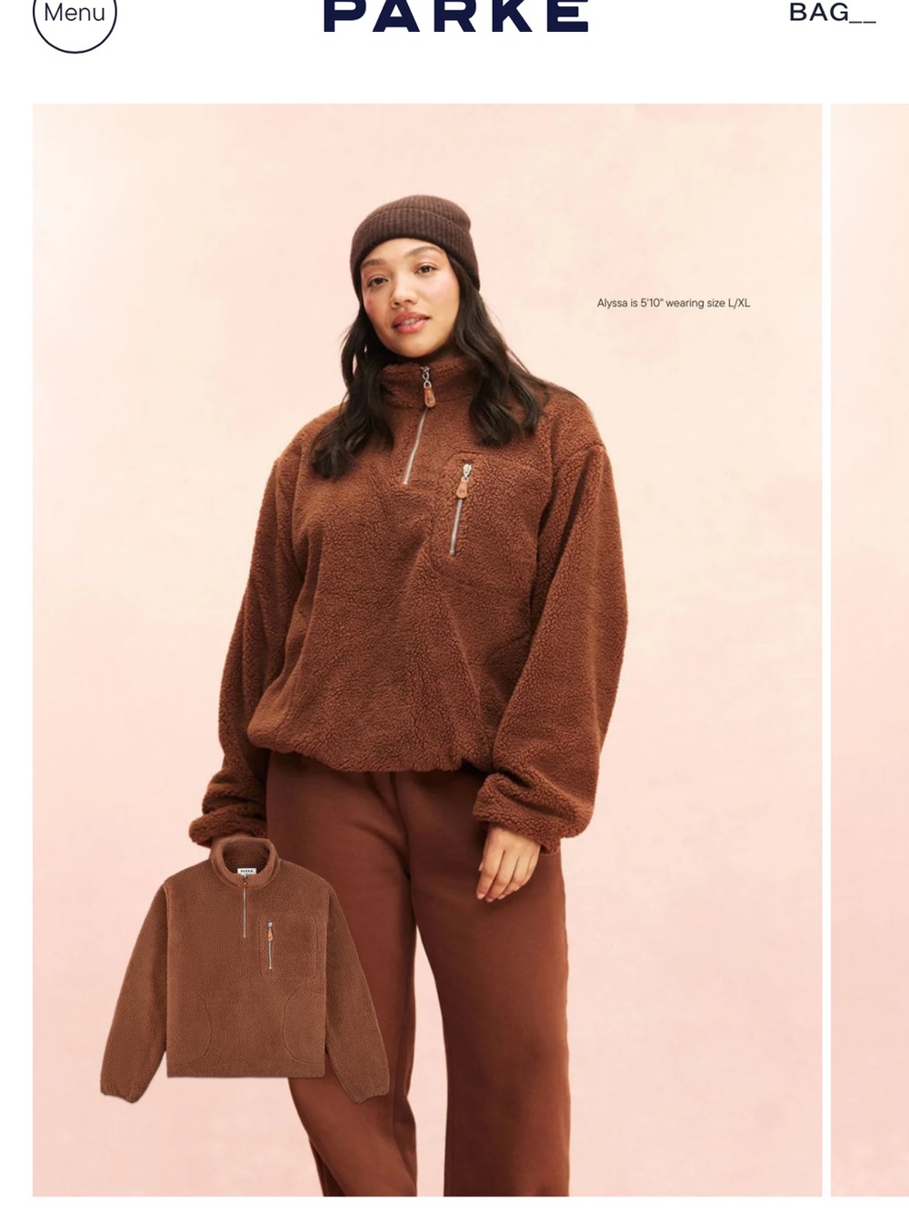 Parke Brown Sherpa Half-Zip Jacket Small/Medium